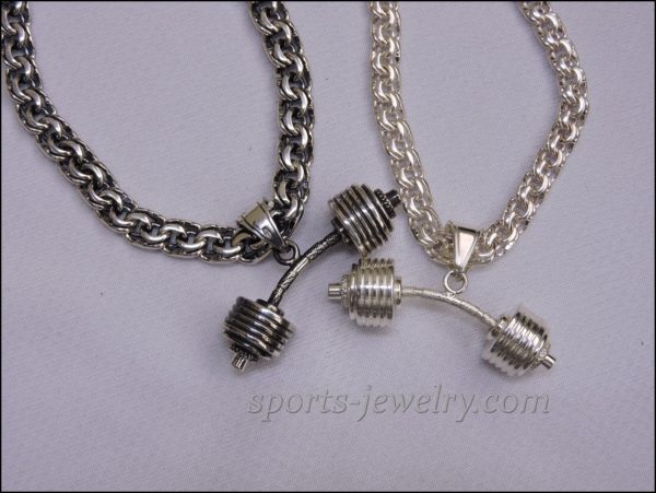 Barbell pendant silver Gym gifts for him