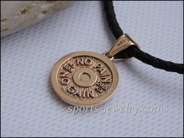 Gold Weight plate pendant. Sports gift items