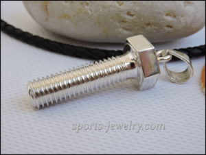 Silver bolt, screw, pin pendant Chain