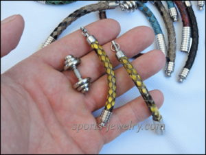 Snake leather bracelet Stainless steel dumbbell pendant