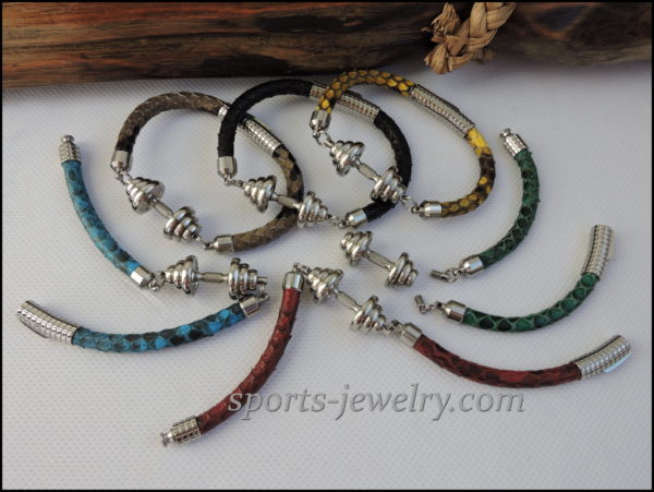 Snake leather bracelet Stainless steel dumbbell pendant image