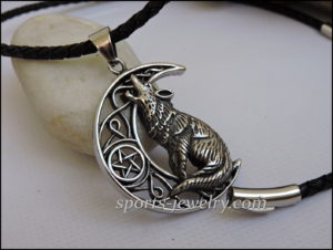 Pendant wolf month on a leather cord price